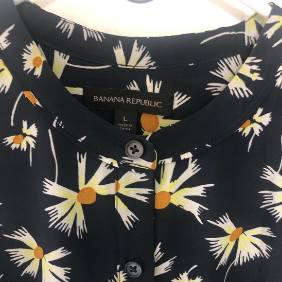 Banana Republic Navy Floral Shirt Dress with Long Sleeves and Pockets - Picture 4 of 7